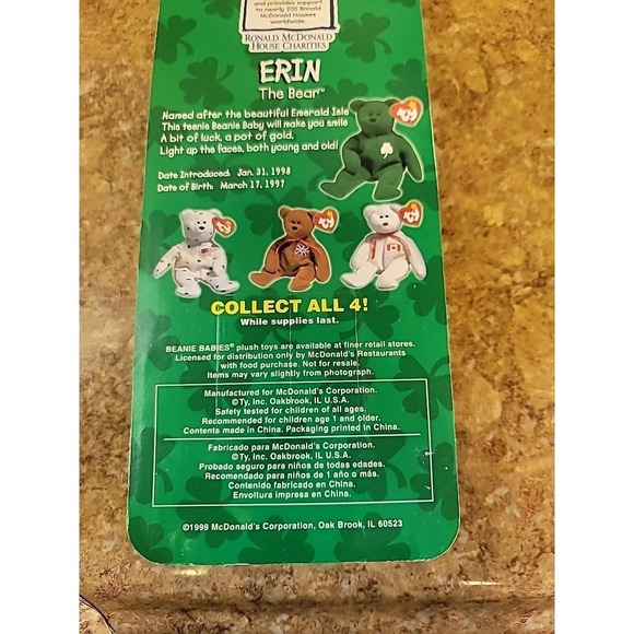 Full Set of 4 International McDonald's Teenie Beanie Babies from 1999 Sealed - Picture 7 of 9